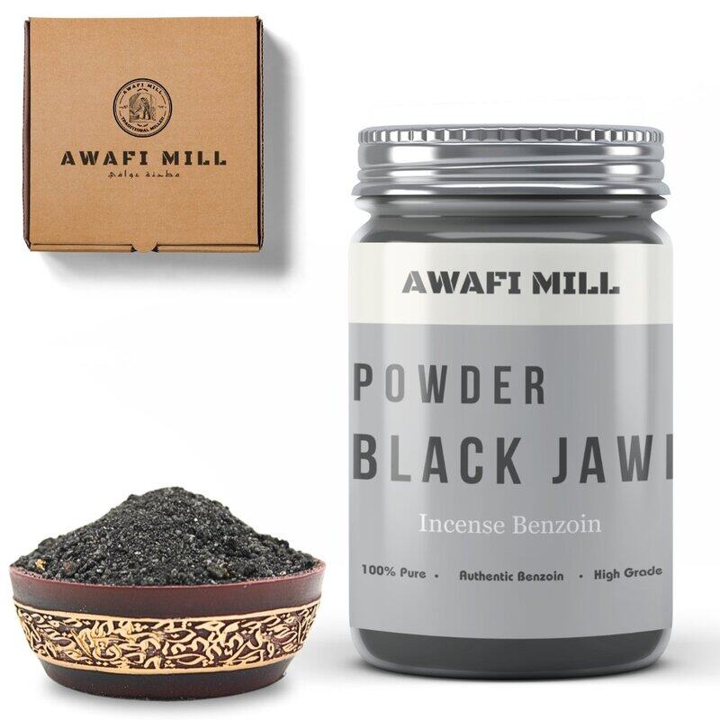 

Awafi Mill Natural Incense Powder black JawiJaviJaawi - Bottle Of 100 Gram Fine Powder