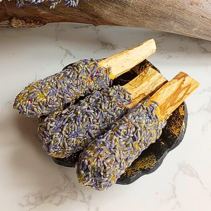 Awafi Mill Palo Santo Lavender Fusion Smudge Set  Organic Beeswax  Wildcrafted Palo Santo from Peru  - (GIFT PACK SET OF 6 POPS)