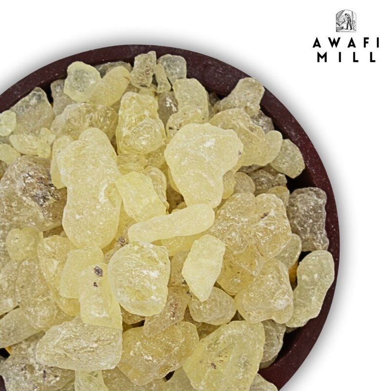 AWAFI MILL White Copal Premium Incense Resin - Fresh Citrus, Mint & Forest Aroma with Charcoal Tablet (Pack of 120 Gram with 20 Charcoal Piece)