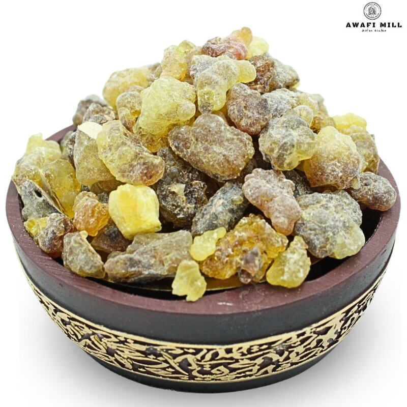 Awafi Mill Frankincense Luban Black Hojari Resin from Oman - Boswellia Sacra with Triangle Charcoal Tablet (Pack of 120 Gram Jute Bag with 20 Charcoal Piece)