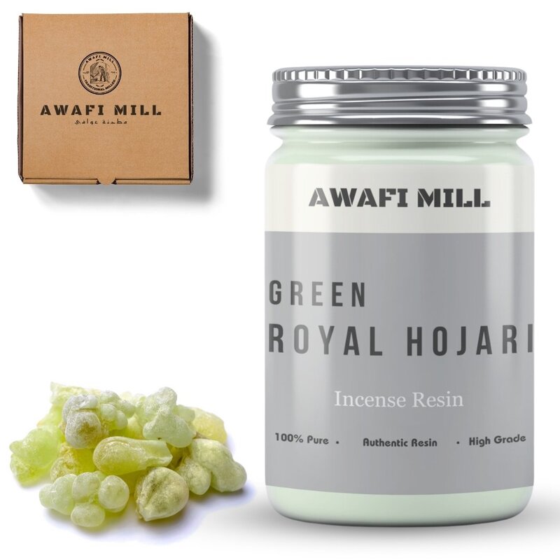 Awafi Mill Frankincense Oman Green Hojari Incense Ingredient - Premium Natural Resin (Bottle of 100 gram  3.5 Oz)