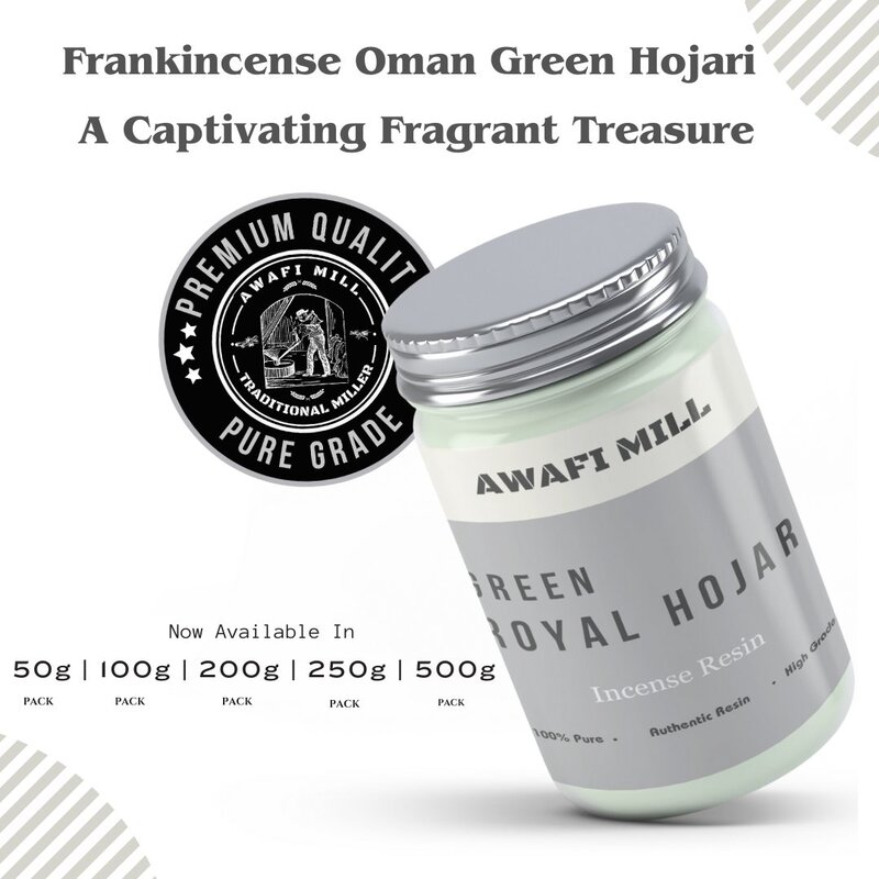 Awafi Mill Frankincense Oman Green Hojari Incense Ingredient - Premium Natural Resin (Bottle of 100 gram  3.5 Oz)