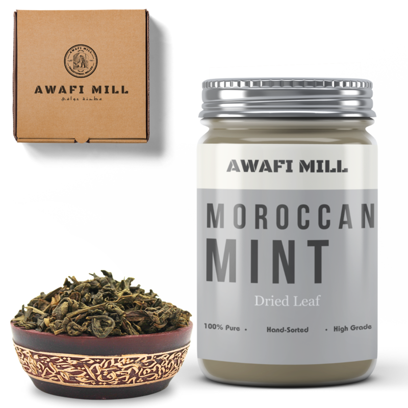 

AWAFI MILL Dried Moroccan Mint Leaf - Premium Quality - Refreshing Flavor - Versatile Herbal Tea Ingredient - Authentic Moroccan Origin (Bottle of 100