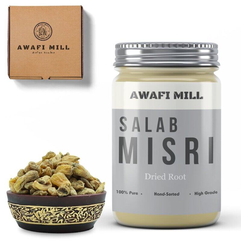 

AWAFI MILL Salab Misri from India - Salam Mishri - Orchis Latifolia Herbal Candy - Exotic Flavor - Natural Sweetness (Bottle of 100 gram / 3.5 Oz)