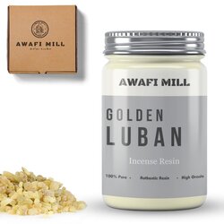 Awafi Mill Frankincense Tears - Golden Luban  Aromatic Smoke Resins - Incense Ingredient  Pure Resin (Bottle of 100 gram  3.5 Oz)