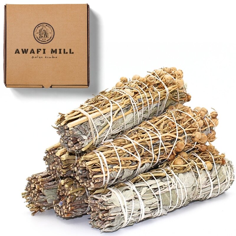 AURA INCENSE Sage Smudge Stick with Wild Rue - Authentic Cleansing Bundle by AWAFI MILL (Pack of 5 Stick)