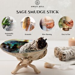 AWAFI MILL White Sage with Rosemary Smudge Stick - Purify and Uplift Your Space - Calming Herbal Bundle for Spiritual Cleansing (Pack of 5 Stick)