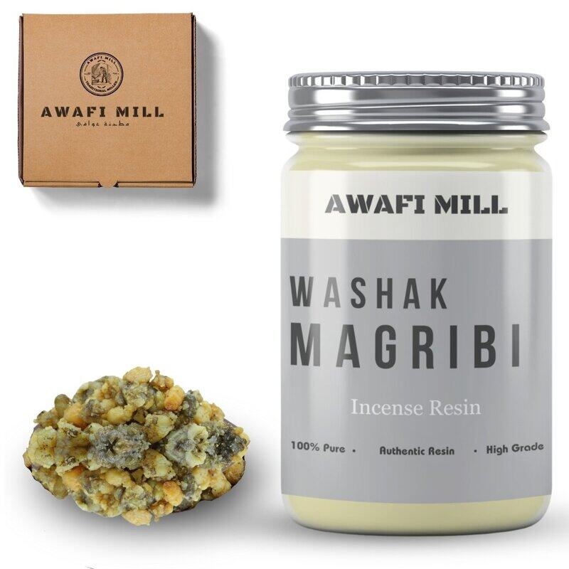 

Awafi Mill Washak Magribi Frankincense Resin - Premium Quality Resin High Grade Incense (Bottle of 100 gram 3.5 Oz)