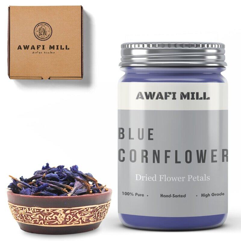 

Awafi Mill Dried Blue Cornflower Petals - Premium Quality - Edible and Decorative - Perfect for Tea, Baking, and Crafts (Bottle of 100 gram / 3.5 Oz)