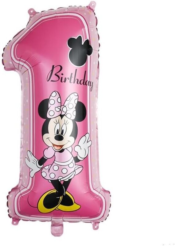 Mick-ey Mouse or Minn-ie Mouse Birthday Balloon Number 1, XXL 30 Inches, Pink or Blue, First Birthday Party Decoration Kids Photoshoot Prop, Baby Girl or Boy Cakesmash, Prince Princess (Pink Minn-ie)