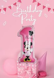 Mick-ey Mouse or Minn-ie Mouse Birthday Balloon Number 1, XXL 30 Inches, Pink or Blue, First Birthday Party Decoration Kids Photoshoot Prop, Baby Girl or Boy Cakesmash, Prince Princess (Pink Minn-ie)