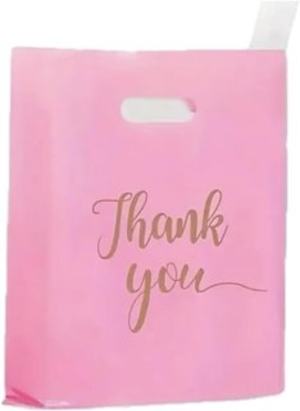 10 pcs Small Pink Gold "Thank You" Gift Bags for Guests, Goodie Favor Bags, Candy Treat Bags for Parties, Birthdays, Bridal Shower, Wedding, Anniversary Event Decoration 15x20cm