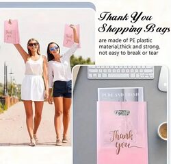 10 pcs Small Pink Gold "Thank You" Gift Bags for Guests, Goodie Favor Bags, Candy Treat Bags for Parties, Birthdays, Bridal Shower, Wedding, Anniversary Event Decoration 15x20cm