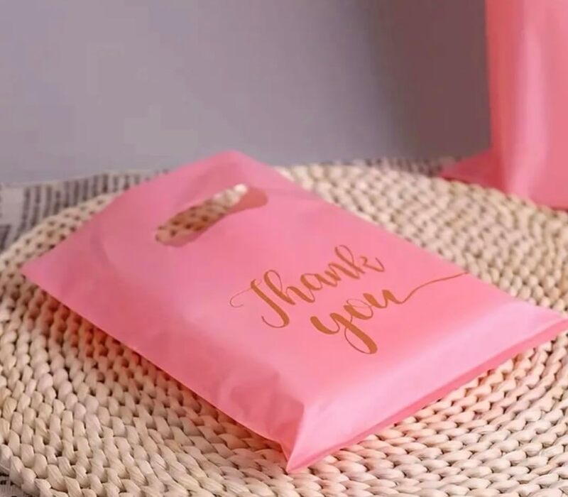 10 pcs Small Pink Gold "Thank You" Gift Bags for Guests, Goodie Favor Bags, Candy Treat Bags for Parties, Birthdays, Bridal Shower, Wedding, Anniversary Event Decoration 15x20cm