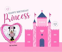 Pink Happy Birthday Minn-ie Mouse Heart Balloon, 18 inches, Cute Party Babyshower Gender Reveal Supplies Themed Decoration Girls New Born Kids Baby Princess Cartoon Character Childs Birthday Gift