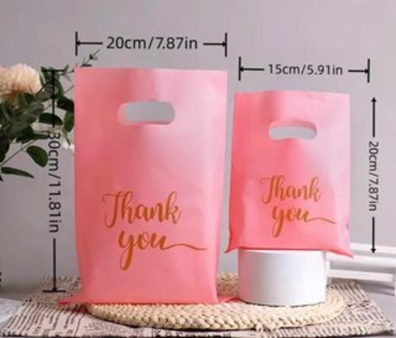 10 pcs Small Pink Gold "Thank You" Gift Bags for Guests, Goodie Favor Bags, Candy Treat Bags for Parties, Birthdays, Bridal Shower, Wedding, Anniversary Event Decoration 15x20cm