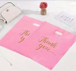 10 pcs Small Pink Gold "Thank You" Gift Bags for Guests, Goodie Favor Bags, Candy Treat Bags for Parties, Birthdays, Bridal Shower, Wedding, Anniversary Event Decoration 15x20cm