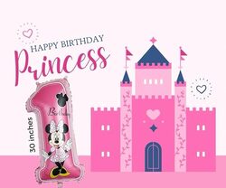 Mick-ey Mouse or Minn-ie Mouse Birthday Balloon Number 1, XXL 30 Inches, Pink or Blue, First Birthday Party Decoration Kids Photoshoot Prop, Baby Girl or Boy Cakesmash, Prince Princess (Pink Minn-ie)