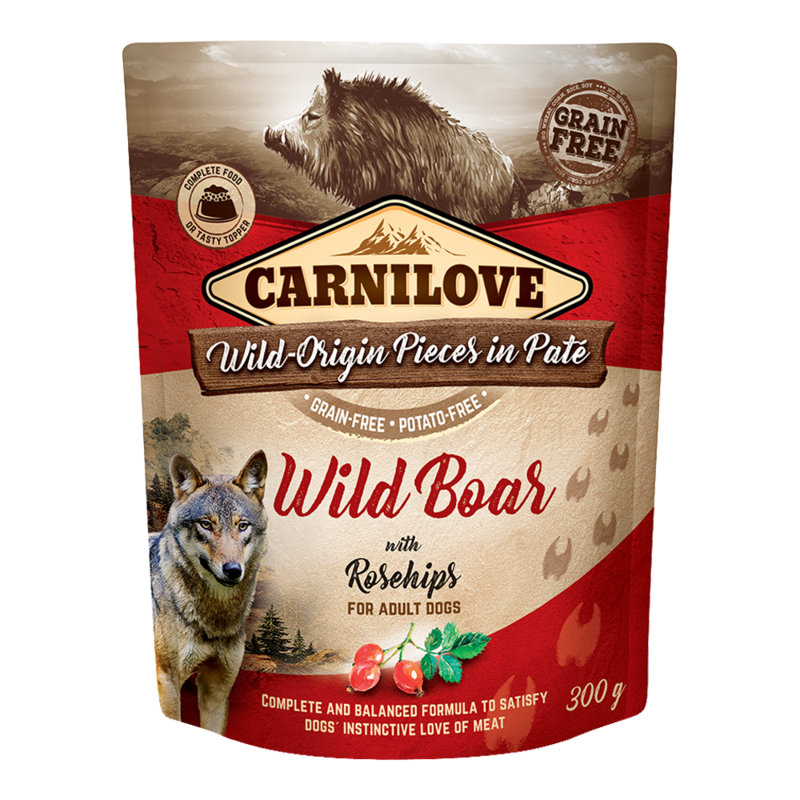 

Carnilove Wild Boar with Rosehip for Adult Dogs (Wet Food Pouches) 12x300g