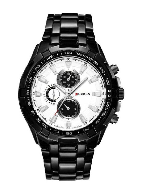 

Curren Analog Watch for Men with Stainless Steel Band, Water Resistant and Chronograph, 8023, Black-White/Silver