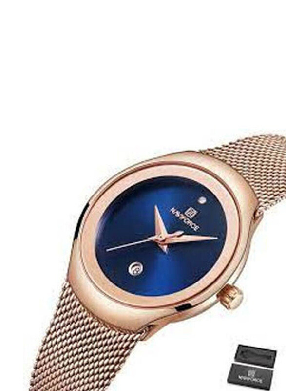 

Naviforce Analog Watch for Women with Stainless Steel Band, Water Resistant, NF5004L, Navy Blue-Rose Gold