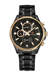 Naviforce Analog Watch for Men with Stainless Steel Band, Water Resistant and Chronograph, NF9089, Black-Black/Gold