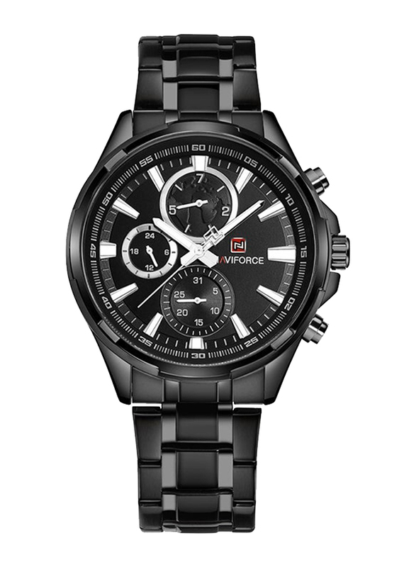 Naviforce Analog Watch for Men with Stainless Steel Band, Water Resistant and Chronograph, BB-NF9089, Black