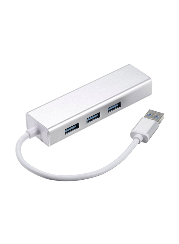 USB 3.0 to Ethernet LAN RJ45 Network Card Adapter with USB 3.0 Hub, Silver