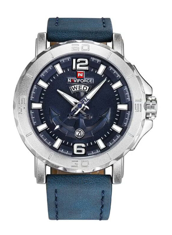 

Naviforce Analog Watch for Men with Leather Band, J2564BL-KM, Navy Blue-Silver