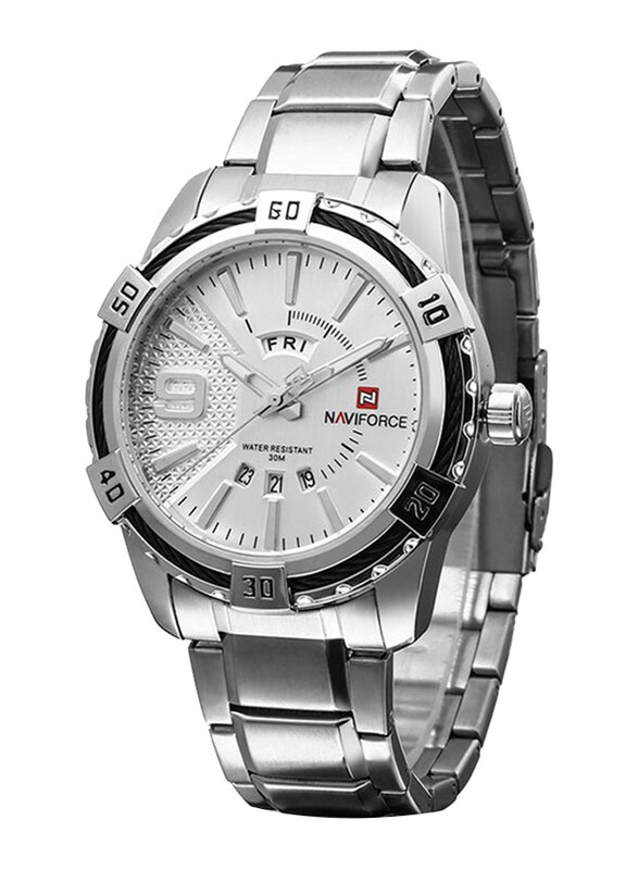 

Naviforce Analog Watch for Men with Stainless Steel Band, Water Resistant, 9117, Silver