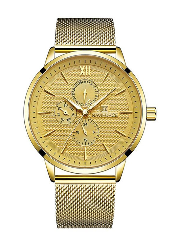 

Naviforce Analog Watch for Men with Stainless Steel Band, NF3003, Gold
