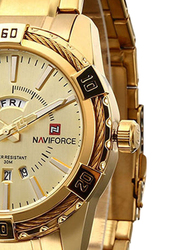 Naviforce Analog Watch for Men with Stainless Steel Band, Water Resistant, 9117, Gold