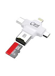 4-in-1 Lightning Micro-USB USB-C Card Reader for iPhone 7/6 Plus/5/SE/iPad, White