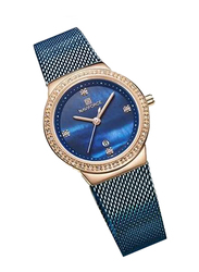 Naviforce Analog Watch for Women with Stainless Steel Band, Water Resistant, NF5005, Blue-Rose Gold