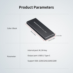 USB 3.1 to PCI-E NVMe SSD Enclosure Type-C 10Gbps M.2 Hard Disk Aluminum External Drive, Black