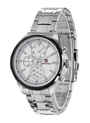 Naviforce Analog Watch for Men with Stainless Steel Band, Water Resistant and Chronograph, NF9089, Silver-White