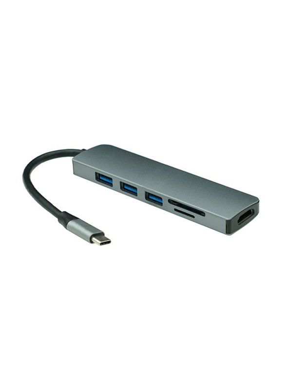 6-in-1 USB-C Hub Plus Card Reader USB Ports and HDMI Slot, Black