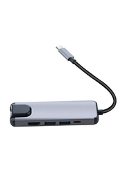 5-in-1 USB Type C Hub HDMI USB C Hub to Gigabit Ethernet Rj45 Lan Adapter for Macbook Pro Thunderbolt 3 USB-C Charger Port, Grey