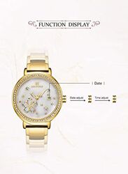 Naviforce Analog Watch for Women with Stainless Steel Band, Water Resistant, NF5016 G/W, Gold-White