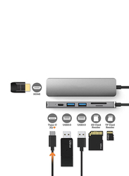 Arabest 6-in-1 USB-C Hub for MacBook-Pro Type C Adapter, Multiport SD Card Reader, 4K HDMI, Grey