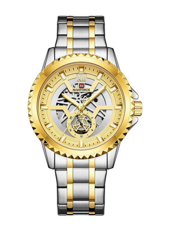 

Naviforce Analog Watch for Men with Stainless Steel Band, Water Resistant, NF9186 S/G, Silver-Gold