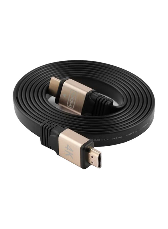 

Generic HDMI Flat Cable HDMI 2.0 4K 30AWG High Speed 18Gbps Connectors, Black/Gold