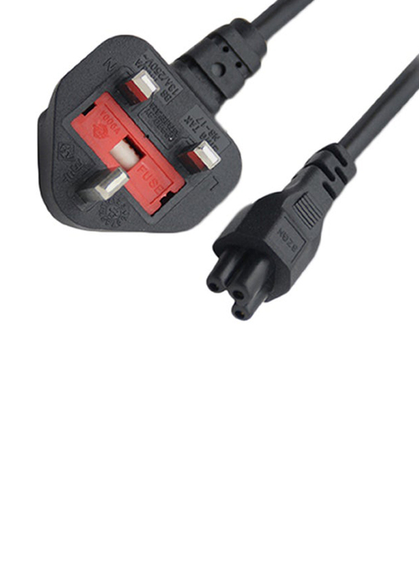 Vmax Laptop Power Cable with UK Plug and Fuse 0.5mm, Black