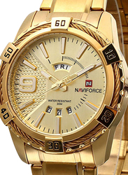 Naviforce Analog Watch for Men with Stainless Steel Band, Water Resistant, 9117, Gold