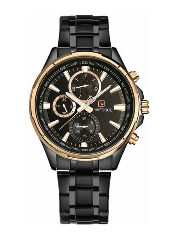 Naviforce Analog Watch for Men with Stainless Steel Band, Water Resistant and Chronograph, NF9089, Black