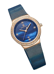 Naviforce Analog Watch for Women with Stainless Steel Band, Water Resistant, NF5005, Blue-Rose Gold