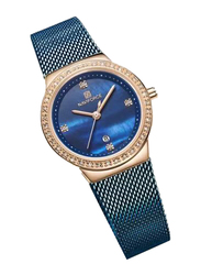 Naviforce Analog Watch for Women with Stainless Steel Band, NF5005, Blue-Rose Gold