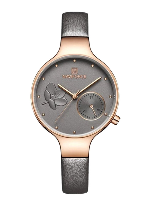 

Naviforce Analog Watch for Women with Leather Band, Water Resistant and Chronograph, NF5001, Grey