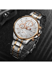 Naviforce Analog Watch for Men with Stainless Steel Band, Water Resistant and Chronograph, NF9089S, Silver/Gold-Silver/Gold