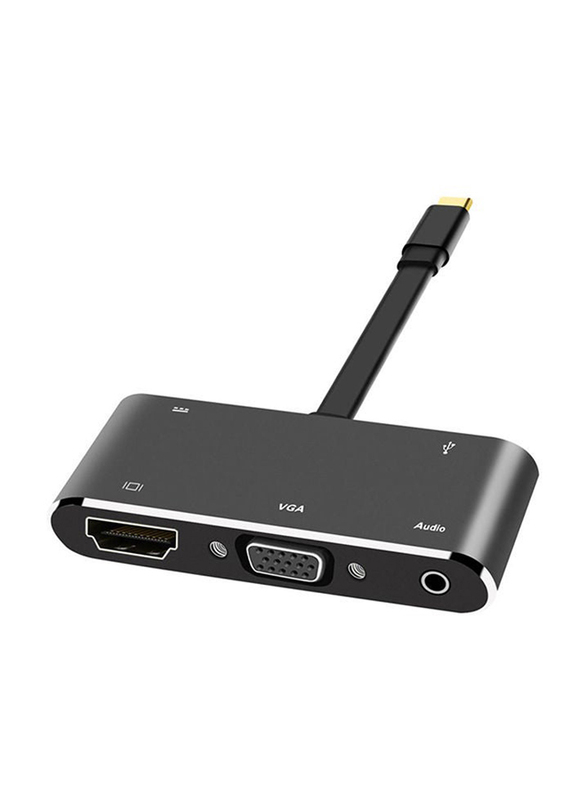 5-in-1 Type-C to HDMI 4K Adapter VGA Cable Audio USB 3.0 PD Converter HUB, Black